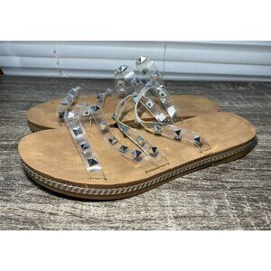 Material Girl Sandals Clear Studded Strappy Shoes Womens Size 9